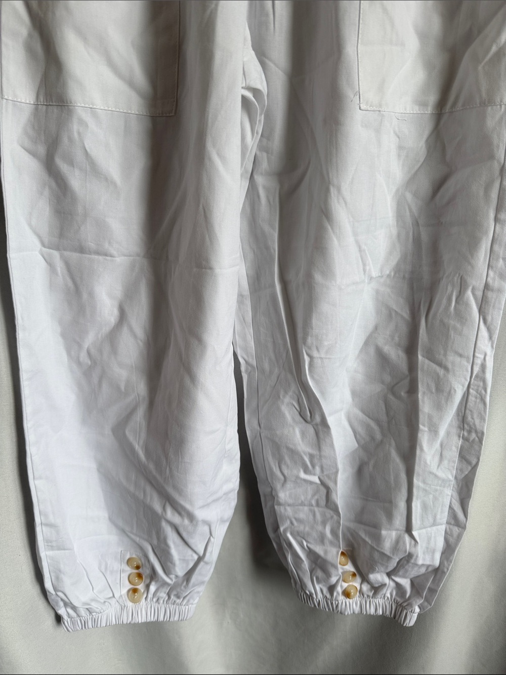 Women's White Drawstring Cargo Capris - Picture 6 of 7